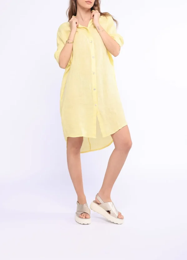 INS2501083MBL SS shirt linen midi dress with embroidery details on sleeves | Eshop GS | Jordan