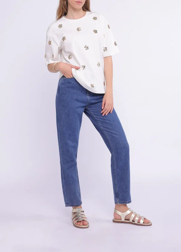 INS2501010MB SS crew neck t-shirt with all over small flower sequins | Eshop GS | Jordan