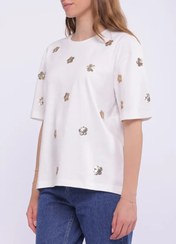 INS2501010MB SS crew neck t-shirt with all over small flower sequins | Eshop GS | Jordan