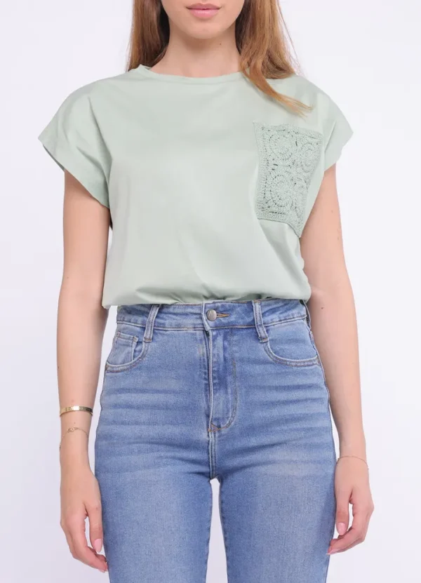 LR59B/25177 SS crew neck t-shirt with crochet chest pocket | Eshop GS | Jordan