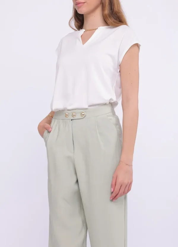LT100/25187 SV v-neck fluid t-shirt in comfortable stretch crepe fabric with gold chain det | Eshop GS | Jordan