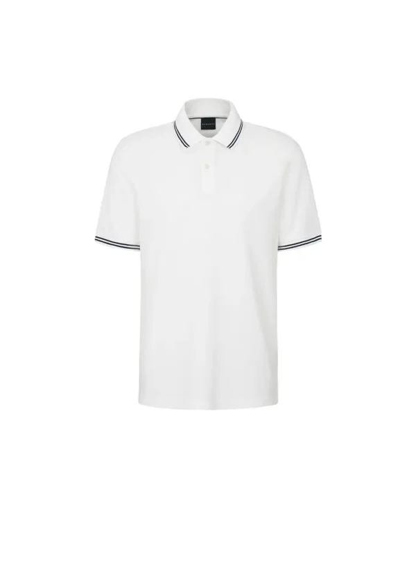 8150/75106C Mercerised cotton pinstriped poloshirt with striped contrast collar and sleeves | Eshop GS | Jordan
